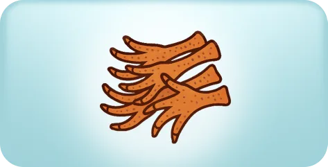 Illustrated air-dried chicken feet on a pale blue glow