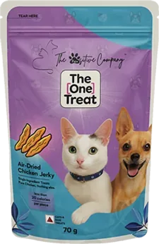 Pouch of The One Treat air-dried chicken jerky, 70 g