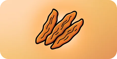 Illustrated air-dried chicken jerky strips on a warm orange glow