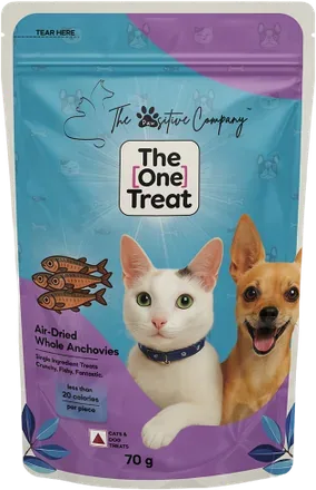 Pouch of The One Treat air-dried whole anchovies, 70 g