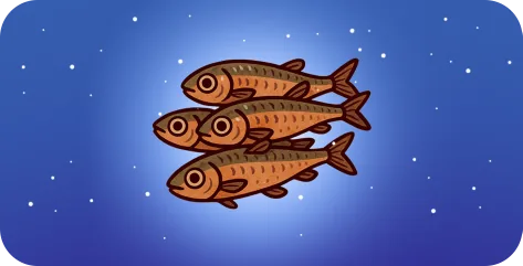 Illustrated air-dried anchovies on a starry night sky